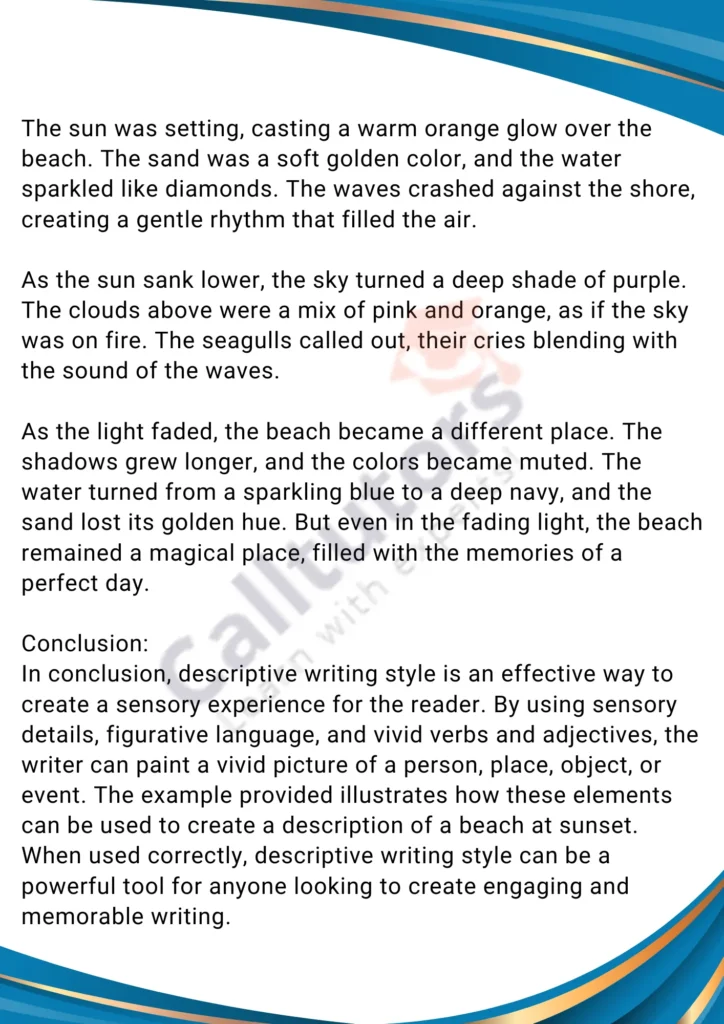 Descriptive writing style example